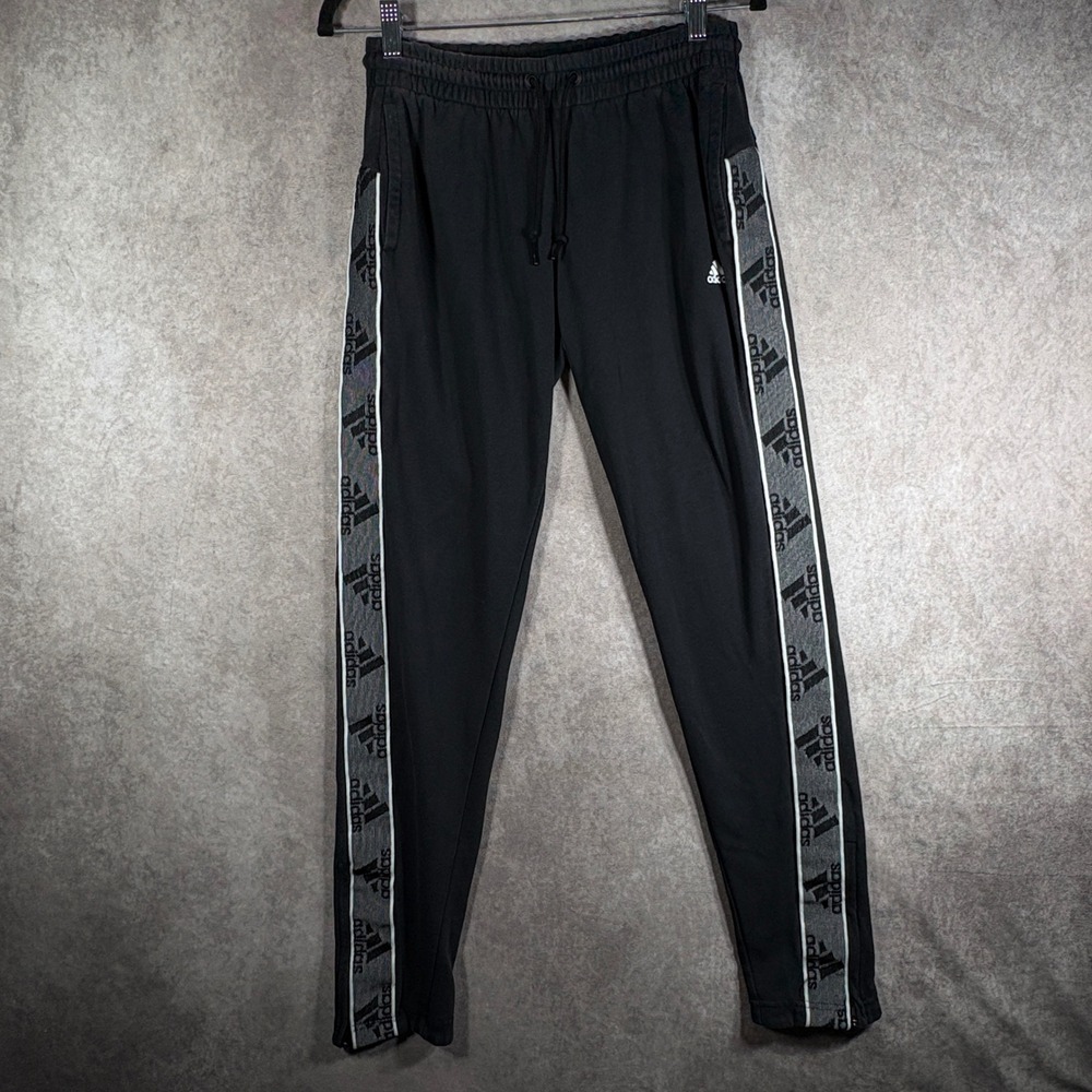 Adidas Sweatpants Mens Size Small Black Logo Tape Ankle Zip Joggers Athletic Gym
